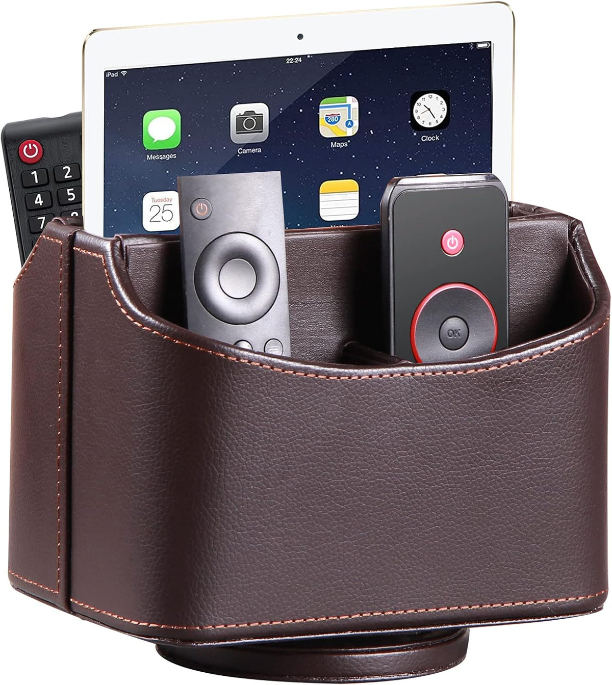 PU Leather Remote Control Holder,360 Degree Spinning Desk TV Remote Caddy,Desk Organizers and Accessories,for Controller,Media,Mail,Calculator,Mobile Phone,Pen Storage Holder(Beige)