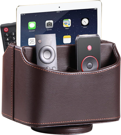 PU Leather Remote Control Holder,360 Degree Spinning Desk TV Remote Caddy,Desk Organizers and Accessories,for Controller,Media,Mail,Calculator,Mobile Phone,Pen Storage Holder(Beige)
