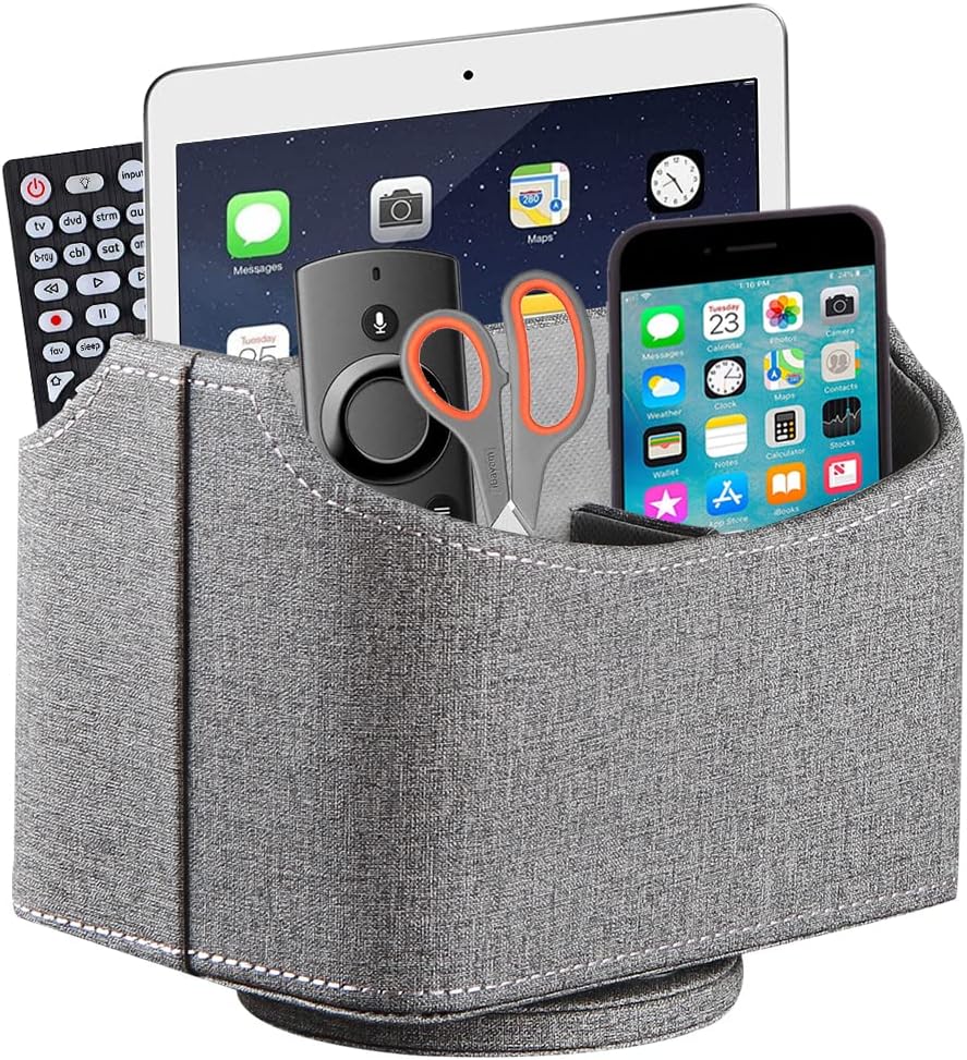 PU Leather Remote Control Holder,360 Degree Spinning Desk TV Remote Caddy,Desk Organizers and Accessories,for Controller,Media,Mail,Calculator,Mobile Phone,Pen Storage Holder(Beige)
