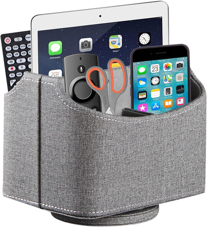 PU Leather Remote Control Holder,360 Degree Spinning Desk TV Remote Caddy,Desk Organizers and Accessories,for Controller,Media,Mail,Calculator,Mobile Phone,Pen Storage Holder(Beige)