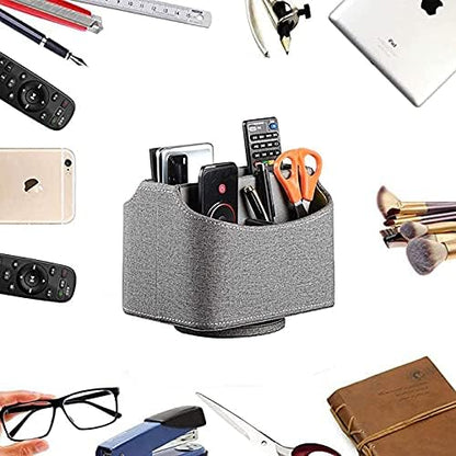 PU Leather Remote Control Holder,360 Degree Spinning Desk TV Remote Caddy,Desk Organizers and Accessories,for Controller,Media,Mail,Calculator,Mobile Phone,Pen Storage Holder(Beige)