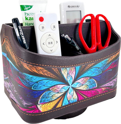 PU Leather Remote Control Holder,360 Degree Spinning Desk TV Remote Caddy,Desk Organizers and Accessories,for Controller,Media,Mail,Calculator,Mobile Phone,Pen Storage Holder(Beige)