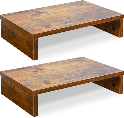 2-Pack Wood Monitor Riser, Desk Stand for 2 Monitors, Rustic Brown
