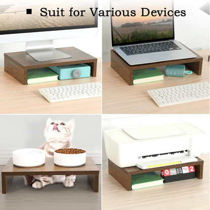 2-Pack Wood Monitor Riser, Desk Stand for 2 Monitors, Rustic Brown