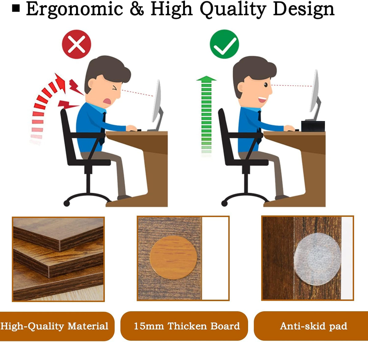 2-Pack Wood Monitor Riser, Desk Stand for 2 Monitors, Rustic Brown