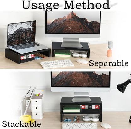 2-Pack Wood Monitor Riser, Desk Stand for 2 Monitors, Rustic Brown