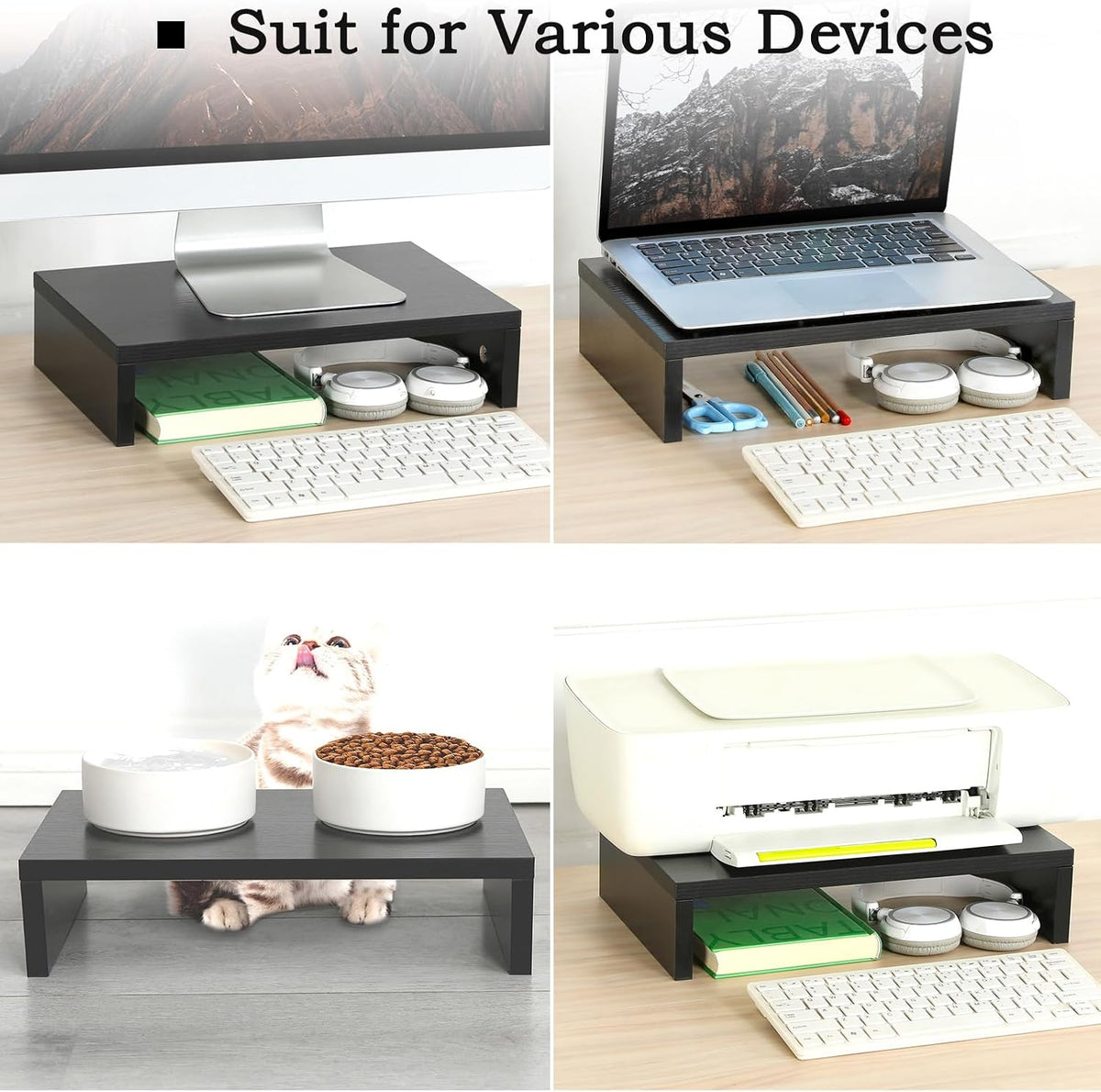 2-Pack Wood Monitor Riser, Desk Stand for 2 Monitors, Rustic Brown