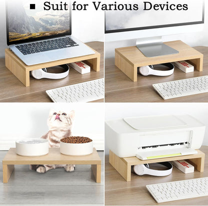 2-Pack Wood Monitor Riser, Desk Stand for 2 Monitors, Rustic Brown