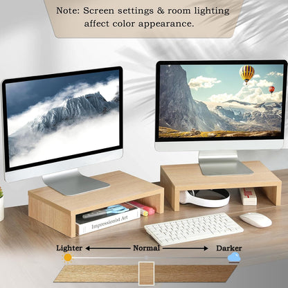 2-Pack Wood Monitor Riser, Desk Stand for 2 Monitors, Rustic Brown