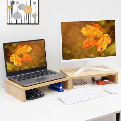 2-Pack Wood Monitor Riser, Desk Stand for 2 Monitors, Rustic Brown