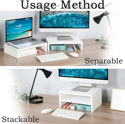 2-Pack Wood Monitor Riser, Desk Stand for 2 Monitors, Rustic Brown