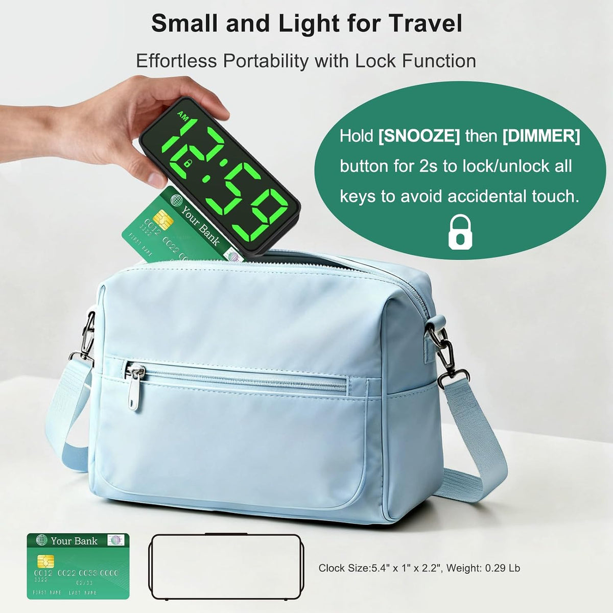 Small Slim Digital Alarm Clock Battery Operated for Bedrooms Travel