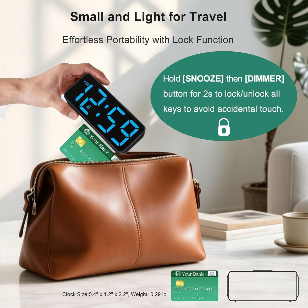 Small Slim Digital Alarm Clock Battery Operated for Bedrooms Travel