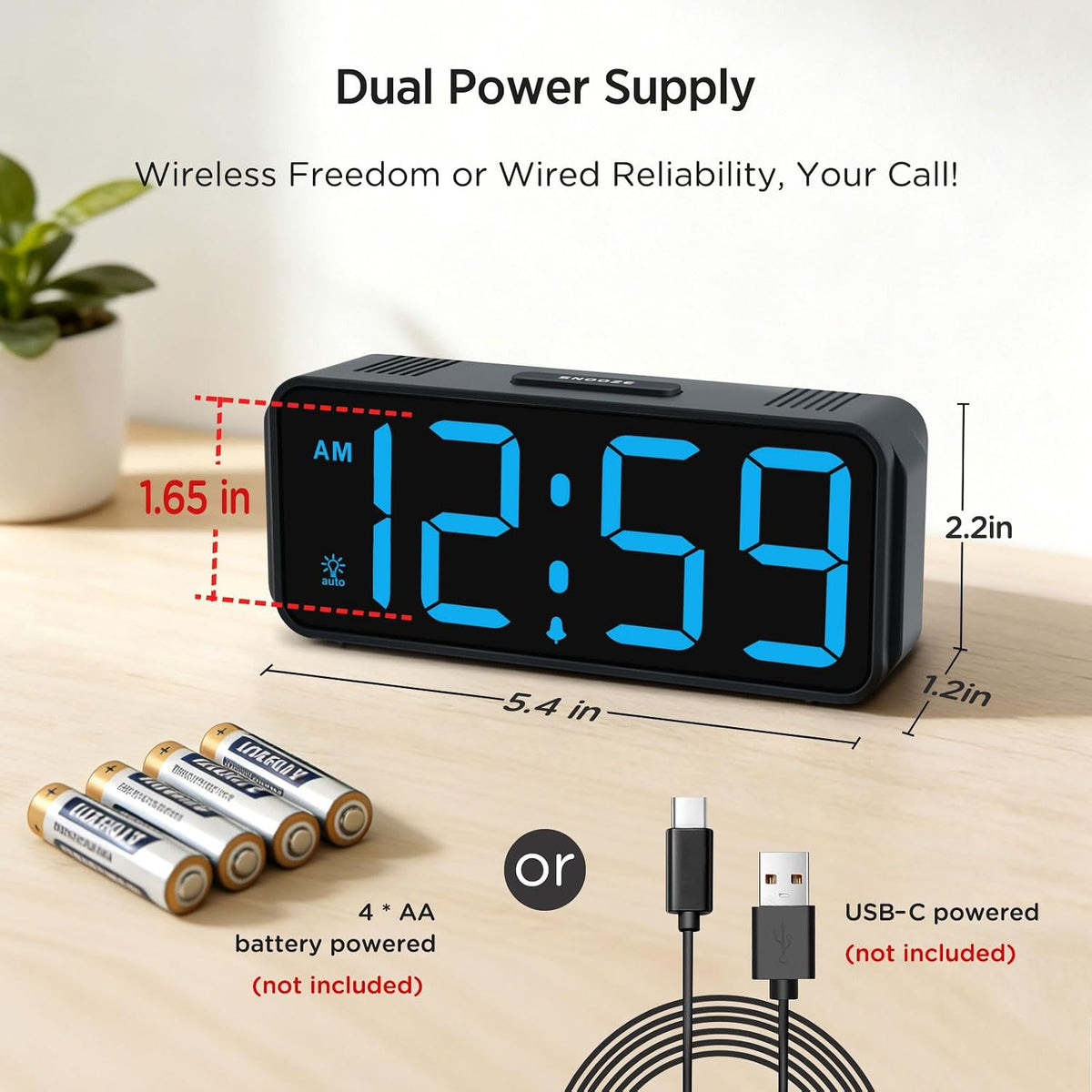Small Slim Digital Alarm Clock Battery Operated for Bedrooms Travel
