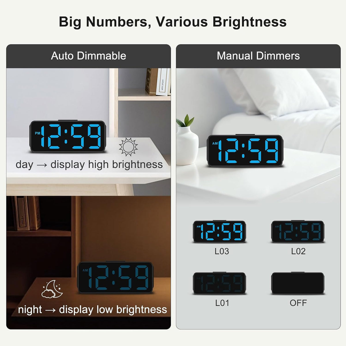 Small Slim Digital Alarm Clock Battery Operated for Bedrooms Travel