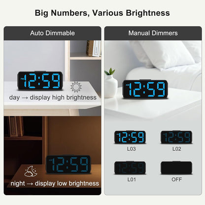 Small Slim Digital Alarm Clock Battery Operated for Bedrooms Travel
