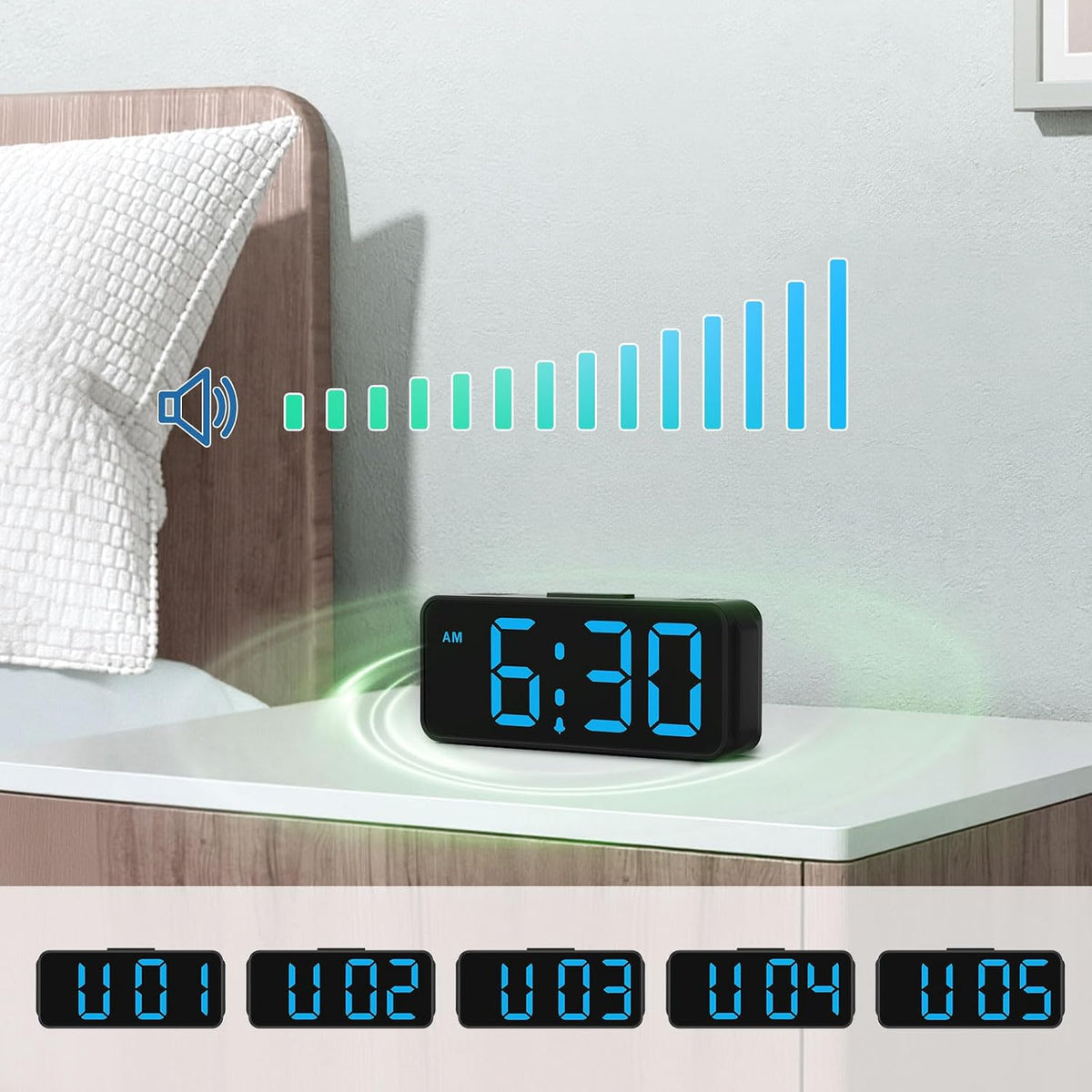 Small Slim Digital Alarm Clock Battery Operated for Bedrooms Travel