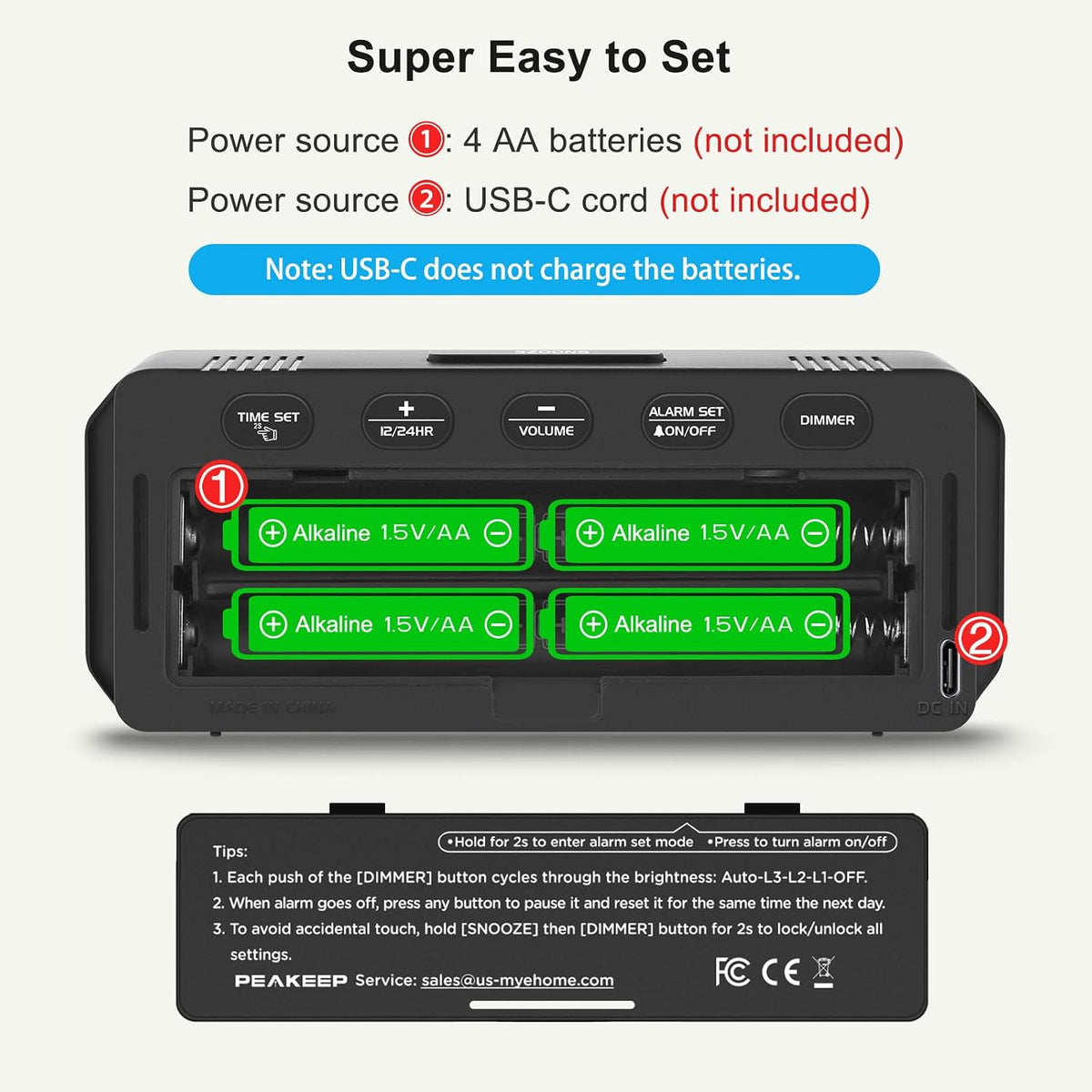 Small Slim Digital Alarm Clock Battery Operated for Bedrooms Travel