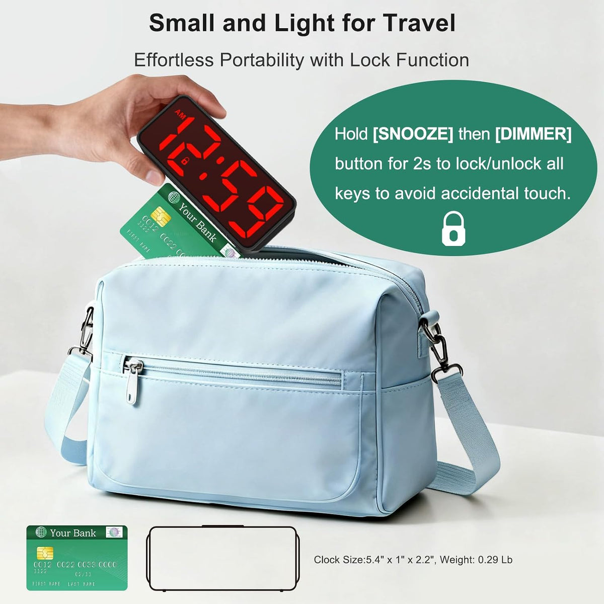 Small Slim Digital Alarm Clock Battery Operated for Bedrooms Travel