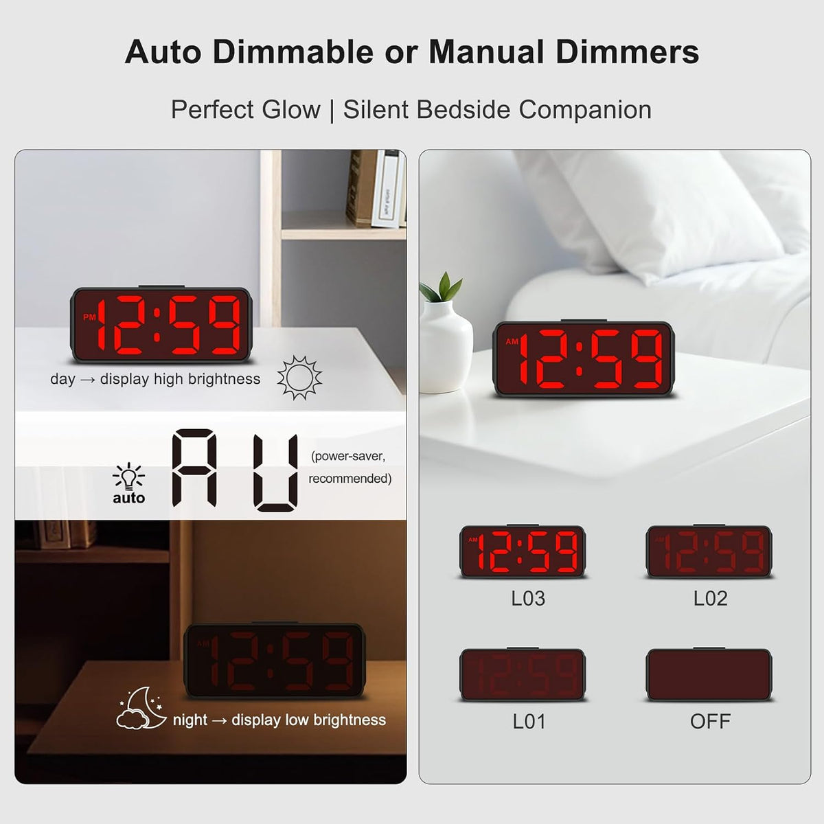 Small Slim Digital Alarm Clock Battery Operated for Bedrooms Travel