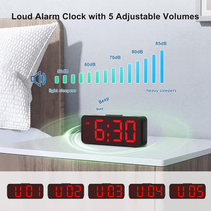 Small Slim Digital Alarm Clock Battery Operated for Bedrooms Travel