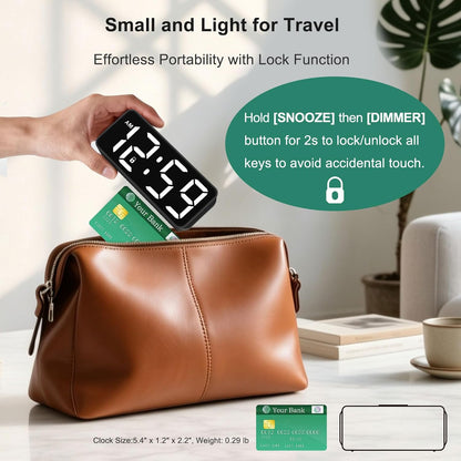 Small Slim Digital Alarm Clock Battery Operated for Bedrooms Travel