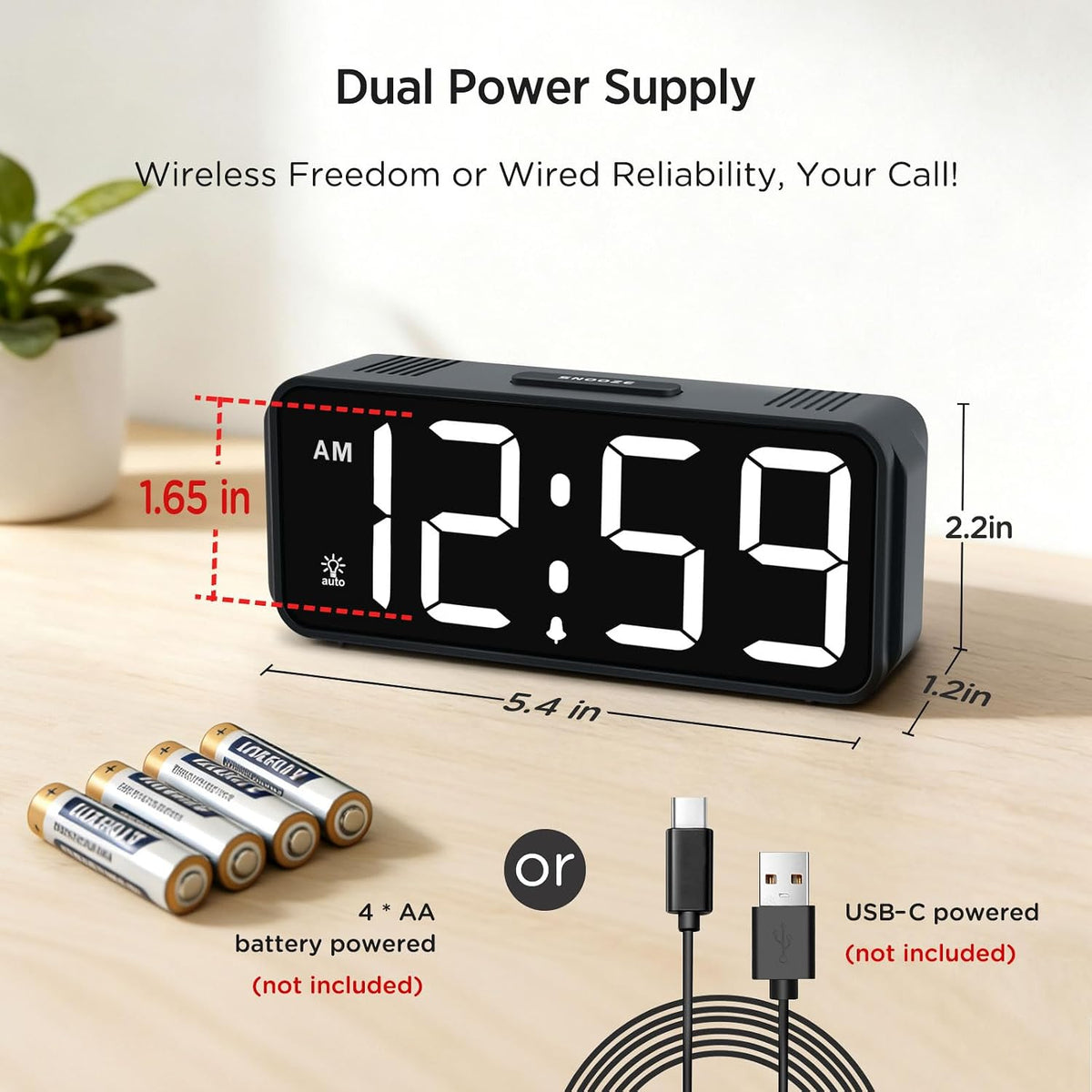 Small Slim Digital Alarm Clock Battery Operated for Bedrooms Travel