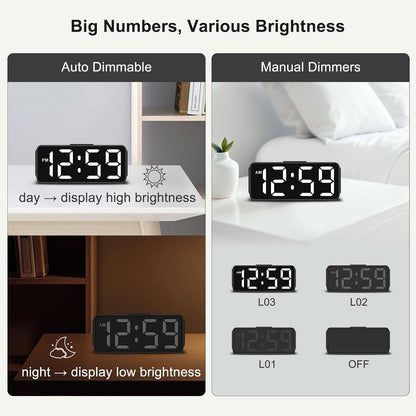 Small Slim Digital Alarm Clock Battery Operated for Bedrooms Travel