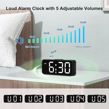 Small Slim Digital Alarm Clock Battery Operated for Bedrooms Travel
