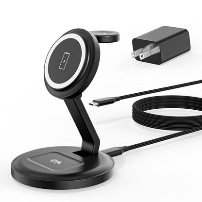 Charging Station for Apple Magnetic Wireless iPhone Mag-Safe Charger,15W 3in1 Foldable Wireless Dock Fast MagSafe Charger Stand for iPhone 17 Pro Max/16 Plus/16 ProMax/15/14/13,Apple Watch,AirPods Pro