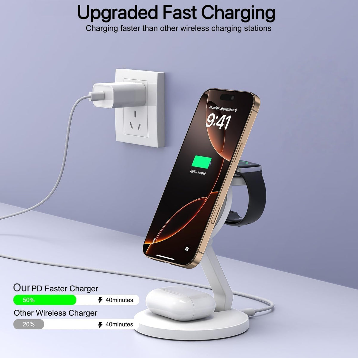 Charging Station for Apple Magnetic Wireless iPhone Mag-Safe Charger,15W 3in1 Foldable Wireless Dock Fast MagSafe Charger Stand for iPhone 17 Pro Max/16 Plus/16 ProMax/15/14/13,Apple Watch,AirPods Pro