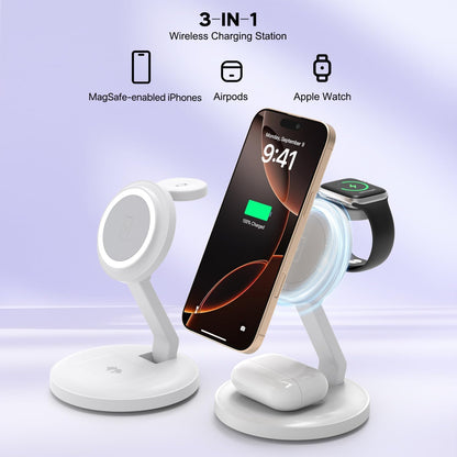 Charging Station for Apple Magnetic Wireless iPhone Mag-Safe Charger,15W 3in1 Foldable Wireless Dock Fast MagSafe Charger Stand for iPhone 17 Pro Max/16 Plus/16 ProMax/15/14/13,Apple Watch,AirPods Pro