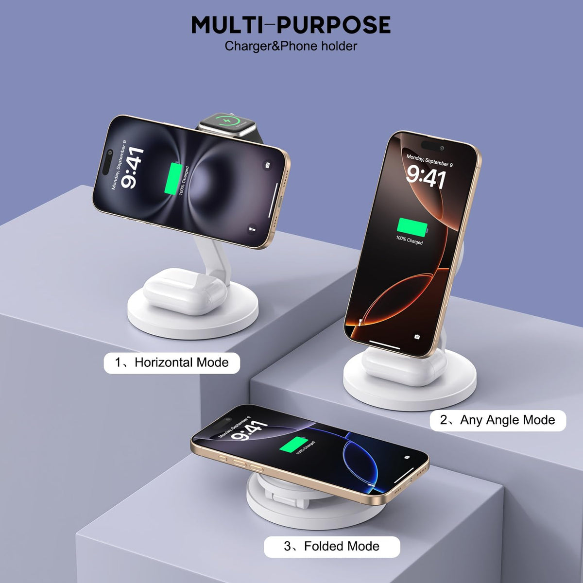 Charging Station for Apple Magnetic Wireless iPhone Mag-Safe Charger,15W 3in1 Foldable Wireless Dock Fast MagSafe Charger Stand for iPhone 17 Pro Max/16 Plus/16 ProMax/15/14/13,Apple Watch,AirPods Pro