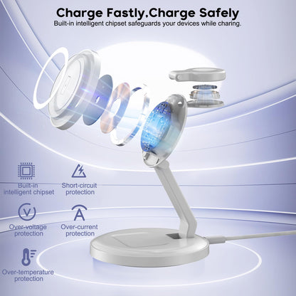 Charging Station for Apple Magnetic Wireless iPhone Mag-Safe Charger,15W 3in1 Foldable Wireless Dock Fast MagSafe Charger Stand for iPhone 17 Pro Max/16 Plus/16 ProMax/15/14/13,Apple Watch,AirPods Pro
