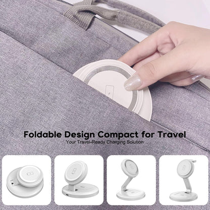 Charging Station for Apple Magnetic Wireless iPhone Mag-Safe Charger,15W 3in1 Foldable Wireless Dock Fast MagSafe Charger Stand for iPhone 17 Pro Max/16 Plus/16 ProMax/15/14/13,Apple Watch,AirPods Pro
