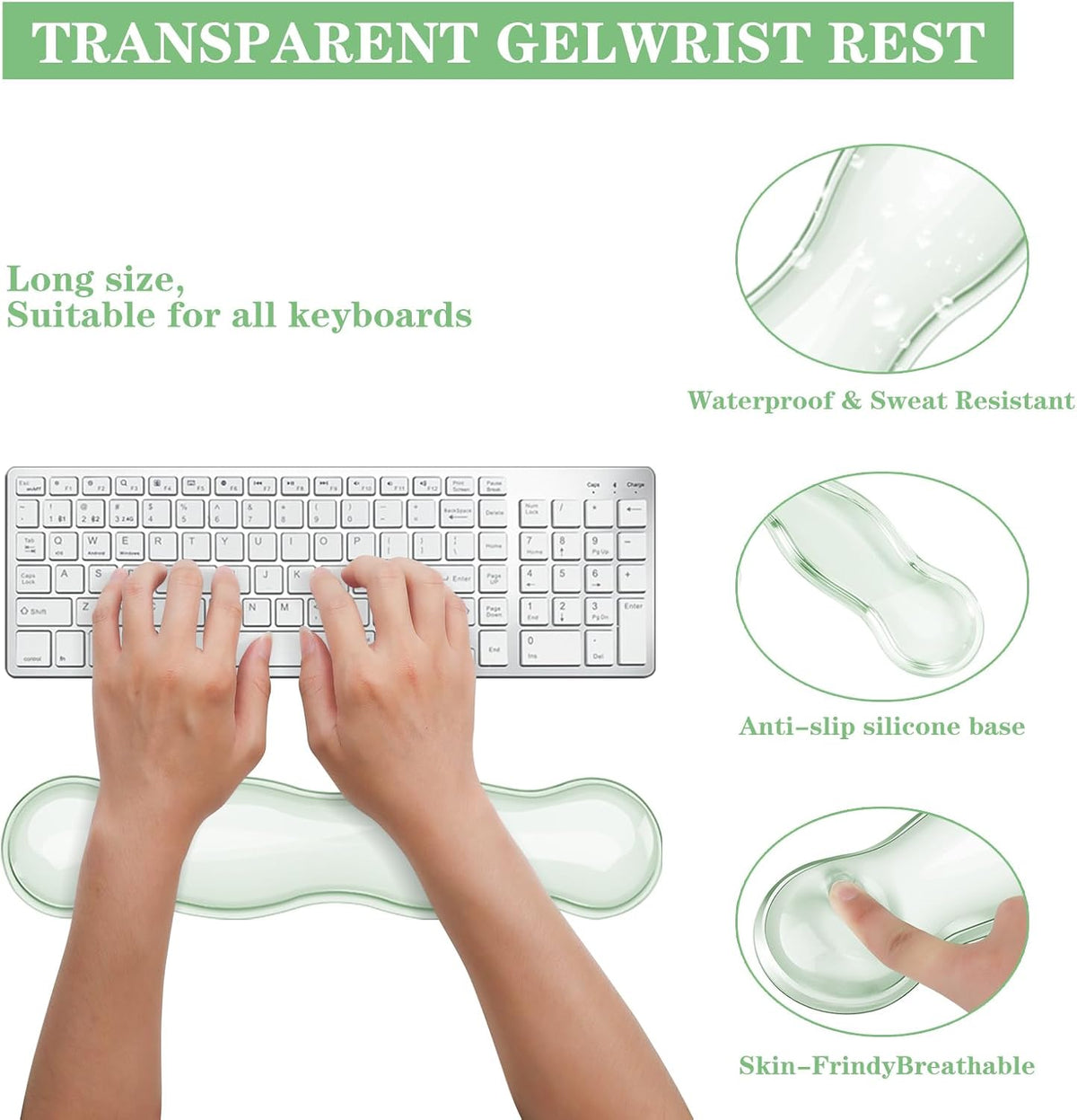 Gel Wrist Rest for Keyboard and Mouse Pad Set - Clear Green
