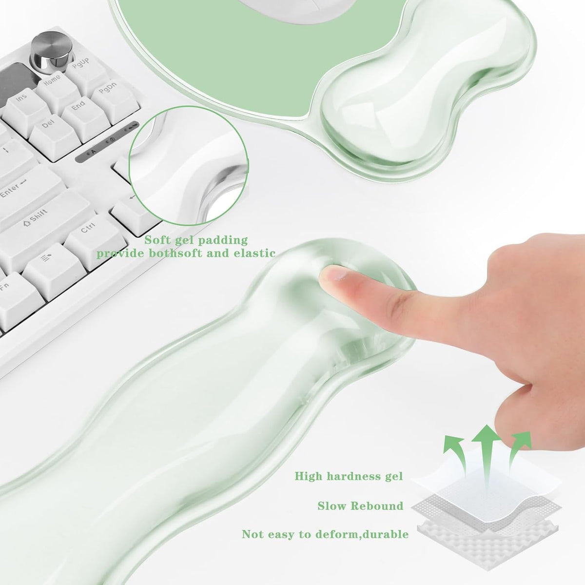 Gel Wrist Rest for Keyboard and Mouse Pad Set - Clear Green