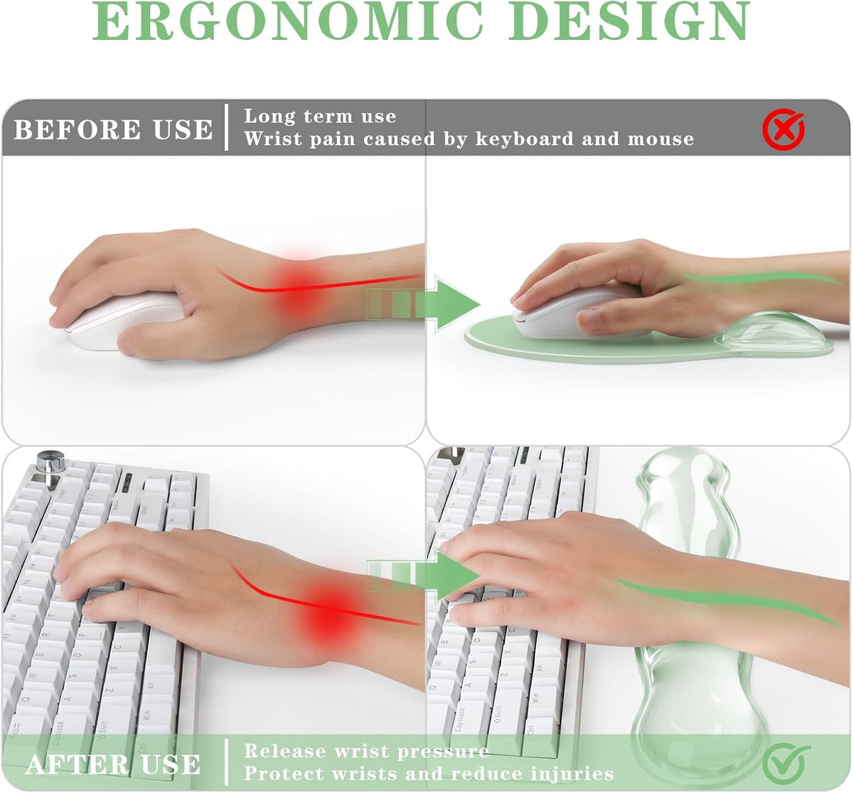 Gel Wrist Rest for Keyboard and Mouse Pad Set - Clear Green