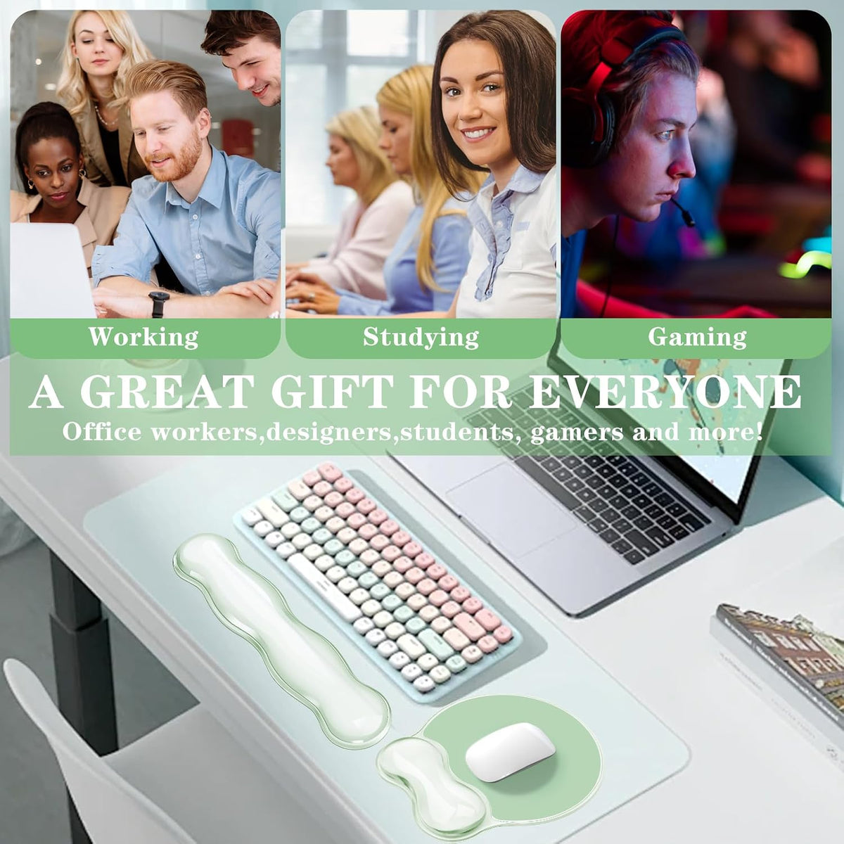 Gel Wrist Rest for Keyboard and Mouse Pad Set - Clear Green