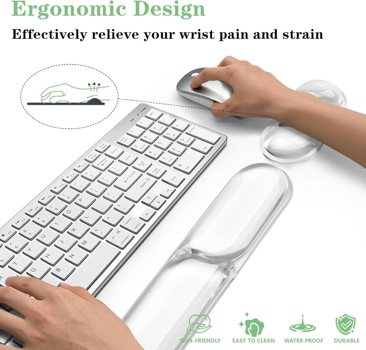 Gel Wrist Rest for Keyboard and Mouse Pad Set - Clear Green