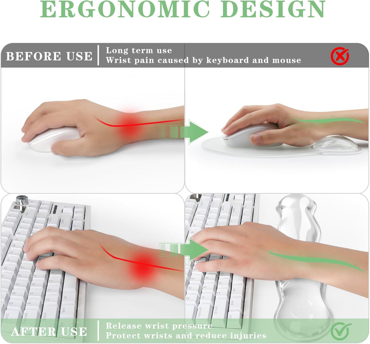 Gel Wrist Rest for Keyboard and Mouse Pad Set - Clear Green