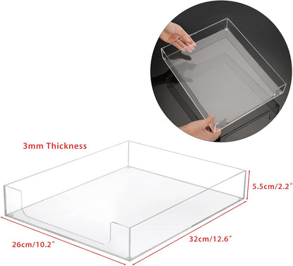 1 Pack Multipurpose A4 File Tray Clear Acrylic Desk Tray Organizer
