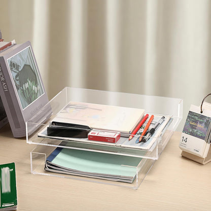 1 Pack Multipurpose A4 File Tray Clear Acrylic Desk Tray Organizer