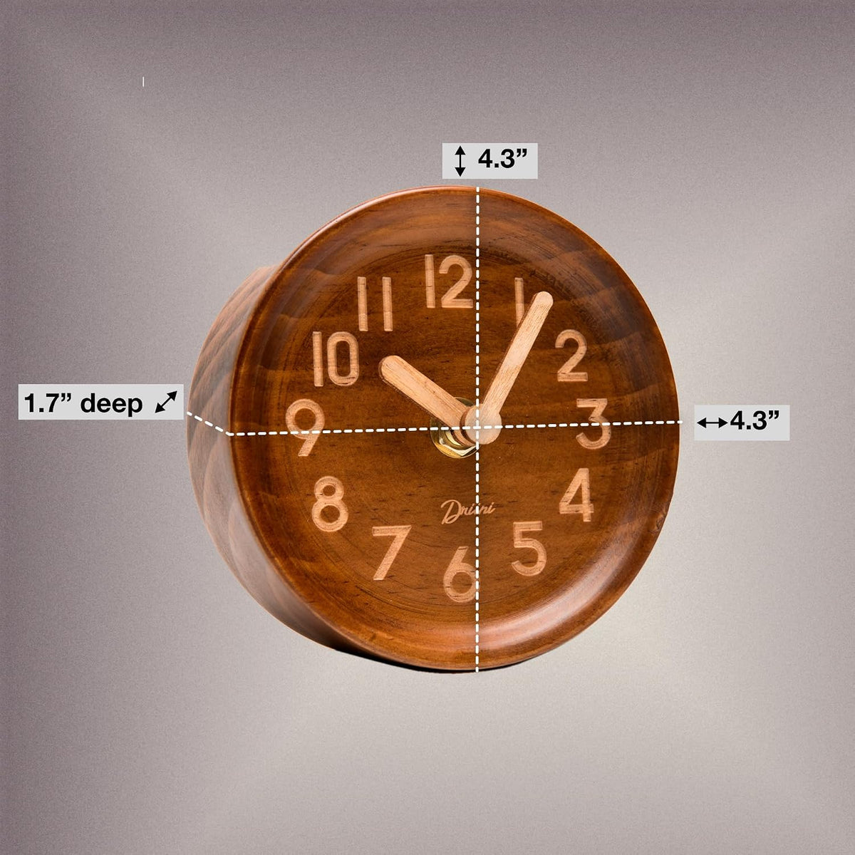 Small, Silent Wooden Analog Desk Clock for Shelf or Table, Dark