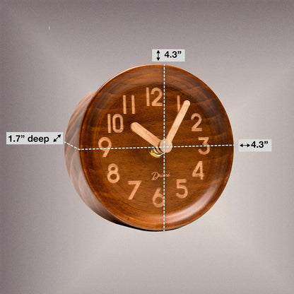 Small, Silent Wooden Analog Desk Clock for Shelf or Table, Dark