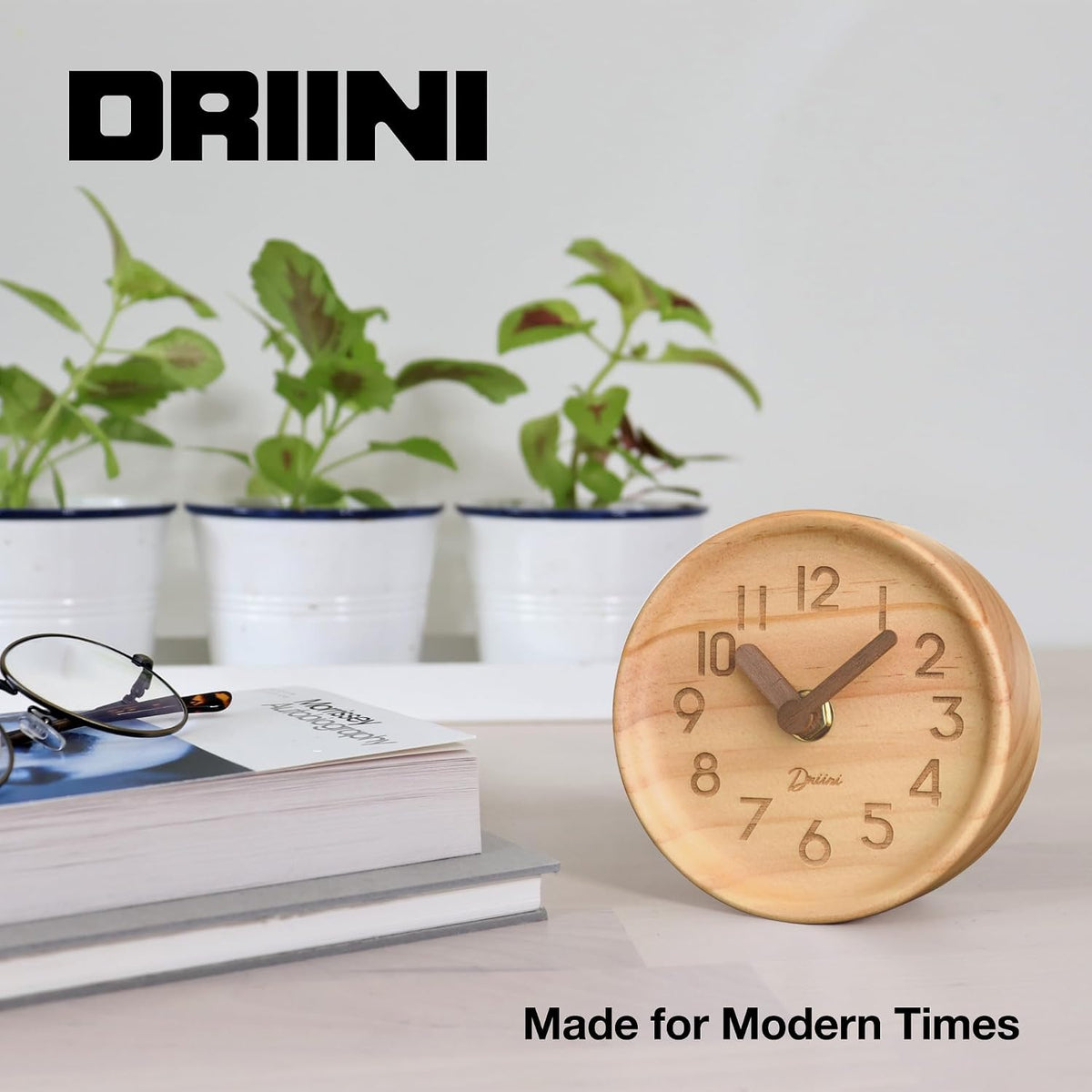 Small, Silent Wooden Analog Desk Clock for Shelf or Table, Dark