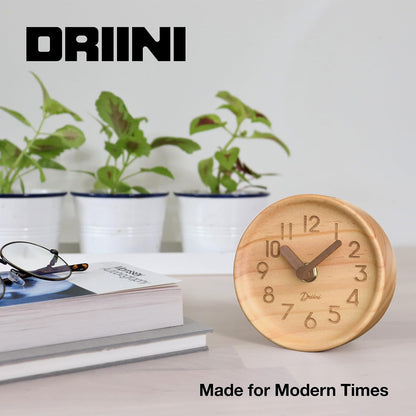 Small, Silent Wooden Analog Desk Clock for Shelf or Table, Dark
