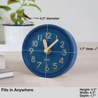 Small, Silent Wooden Analog Desk Clock for Shelf or Table, Dark