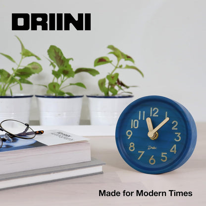 Small, Silent Wooden Analog Desk Clock for Shelf or Table, Dark