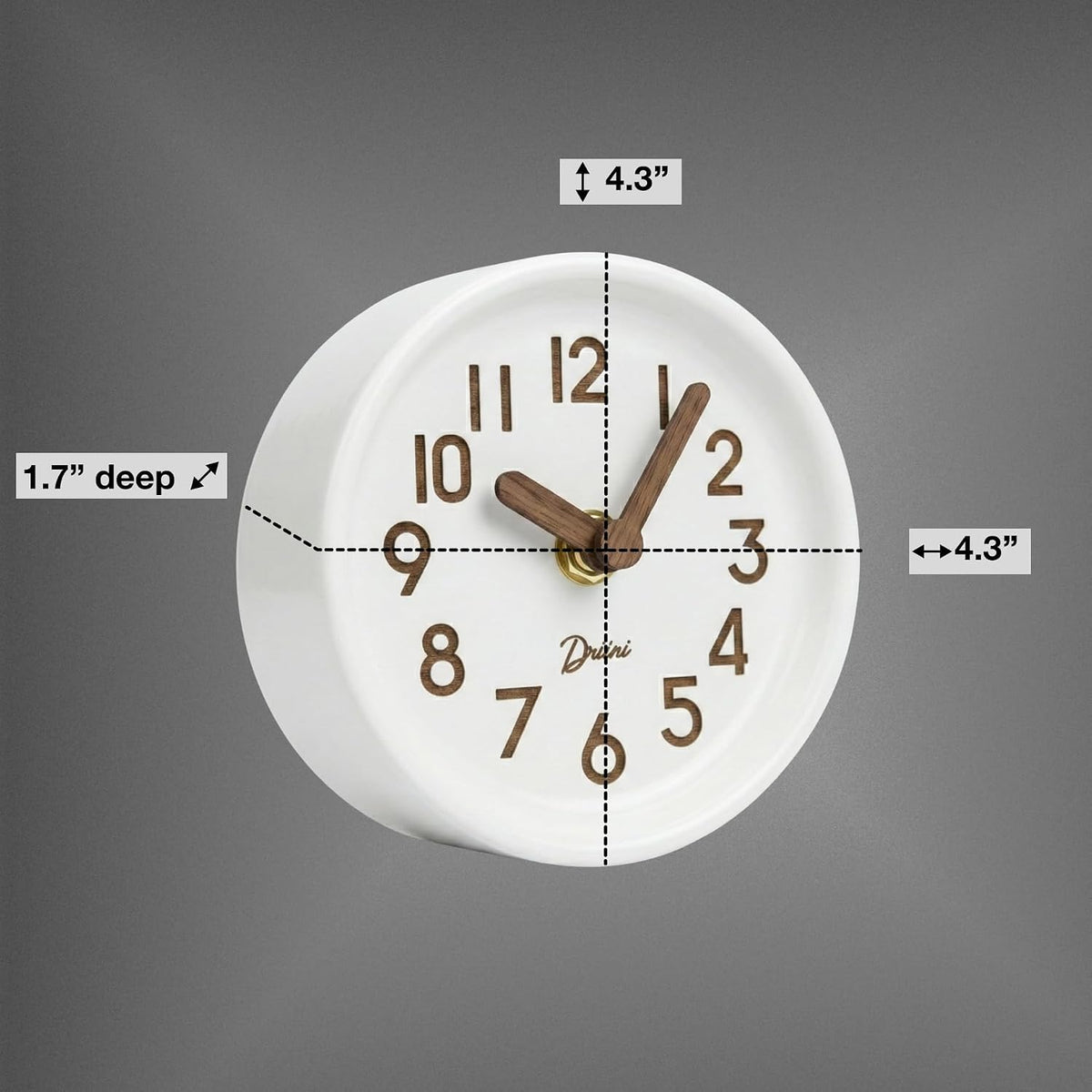 Small, Silent Wooden Analog Desk Clock for Shelf or Table, Dark